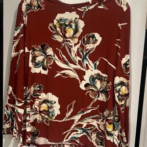Chico's size 3 Red Boxy Blouse with Floral Design